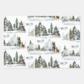Waterverf Winter Scene Woodland Forest Reindeer Inpakpapier Vel (Voorkant 2)