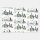 Waterverf Winter Scene Woodland Forest Reindeer Inpakpapier Vel (Voorkant)