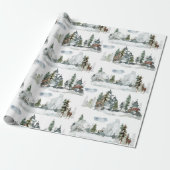 Waterverf Winter Scene Woodland Forest Reindeer W Cadeaupapier (Uitgerold)