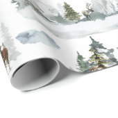 Waterverf Winter Scene Woodland Forest Reindeer W Cadeaupapier (Rol Hoek)