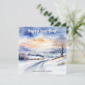 Waterverf Winter Sneeuw Landschap Gelukkig Nieuwja Feestdagenkaart (Staand voorkant)