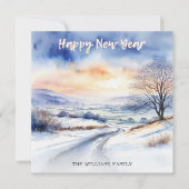 Waterverf Winter Sneeuw Landschap Gelukkig Nieuwja Feestdagenkaart (Voorkant)