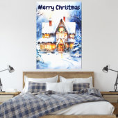 Waterverf Winter Sneeuw landschap Kersthuis Canvas Afdruk (Insitu (Slaapkamer))