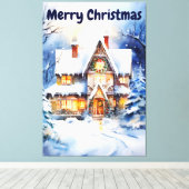 Waterverf Winter Sneeuw landschap Kersthuis Canvas Afdruk (Insitu (Houten vloer))