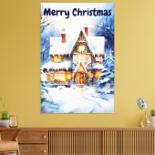 Waterverf Winter Sneeuw landschap Kersthuis Canvas Afdruk (Insitu (Woonkamer))