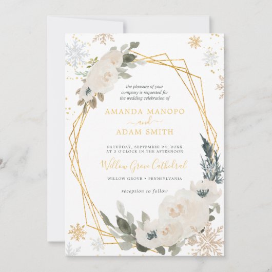 Waterverf Winter Sneeuw Lijst Trouwfeest Kaart (Voorkant)