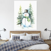Waterverf Winter Sneeuwman Canvas Afdruk (Insitu (Slaapkamer))