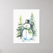 Waterverf Winter Sneeuwman Canvas Afdruk (Voorkant)