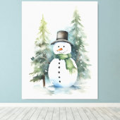 Waterverf Winter Sneeuwman Canvas Afdruk (Insitu (Houten vloer))