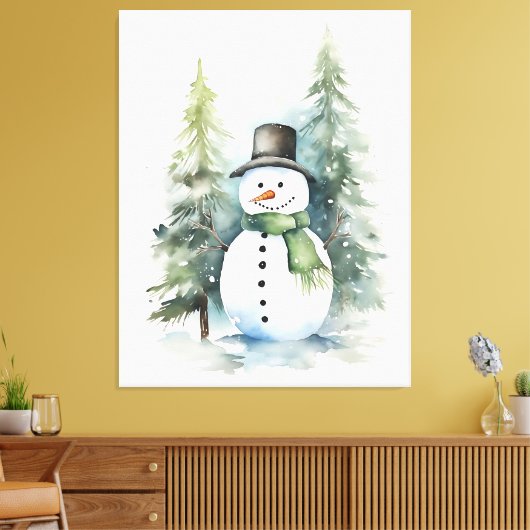 Waterverf Winter Sneeuwman Canvas Afdruk (Insitu (Woonkamer))