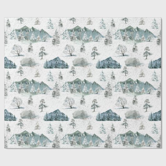 Waterverf Winter Sneeuwrijke Natuur Bomen Bergen Cadeaupapier (Vlak)