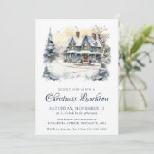 Waterverf Winter Sneeuwscène Kerstlunch Kaart (Staand voorkant)