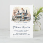 Waterverf Winter Sneeuwscène Kerstlunch Kaart (Staand voorkant)