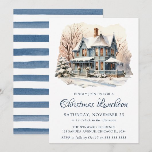 Waterverf Winter Sneeuwscène Kerstlunch Kaart (Voorkant / Achterkant)