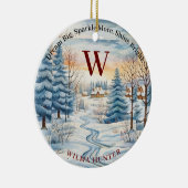 Waterverf Winter Sneeuwvlok Hut in bos Monogram Keramisch Ornament (Rechts)