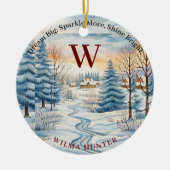 Waterverf Winter Sneeuwvlok Hut in bos Monogram Keramisch Ornament (Voorkant)