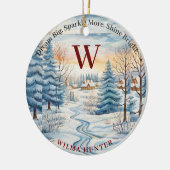 Waterverf Winter Sneeuwvlok Hut in bos Monogram Keramisch Ornament (Links)