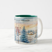 Waterverf Winter Sneeuwvlok Hut in bos Monogram Tweekleurige Koffiemok (Voorkant rechts)