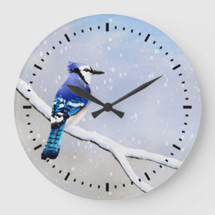 Waterverf Winter Snow Bird Jay Grote Klok