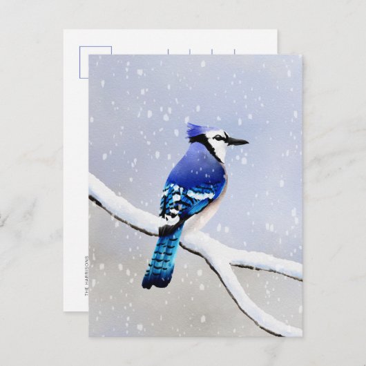 Waterverf Winter Snow Bird Jay Uitnodiging Briefkaart (Voorkant / Achterkant)