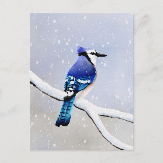 Waterverf Winter Snow Bird Jay Uitnodiging Briefkaart (Voorkant)