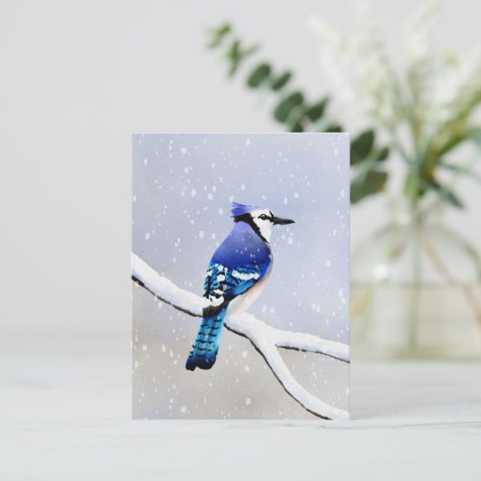 Waterverf Winter Snow Bird Jay Uitnodiging Briefkaart (Staand voorkant)