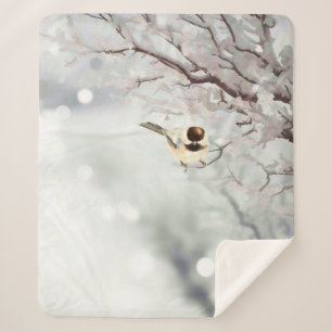 Waterverf Winter Snow Frost Chickadee Bird Sherpa Deken