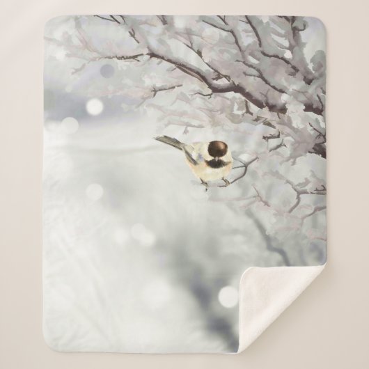 Waterverf Winter Snow Frost Chickadee Bird Sherpa Deken (Voorkant)