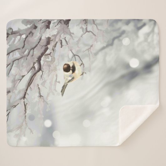 Waterverf Winter Snow Frost Chickadee Bird Sherpa Deken (Voorkant (horizontaal))