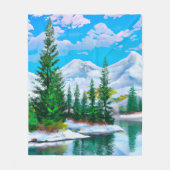 Waterverf Winter Snow Mountain Pine Trees Lake Fleece Deken (Voorkant)