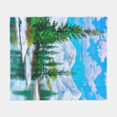 Waterverf Winter Snow Mountain Pine Trees Lake Fleece Deken (Voorkant (Horizontaal))