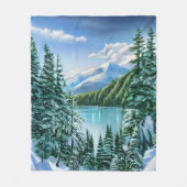 Waterverf Winter Snowfall Lake Mountains Natuur Fleece Deken (Voorkant)