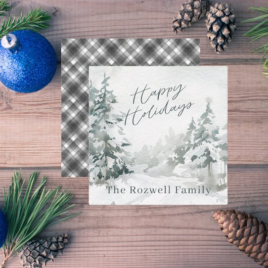 Waterverf Winter Snowy Landscape gepersonaliseerd Notitiekaartje