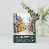 Waterverf Winter Straat Scène Kerstmis Kaart (Staand voorkant)