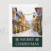 Waterverf Winter Straat Scène Kerstmis Kaart (Voorkant / Achterkant)