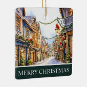 Waterverf Winter Straat Scène Kerstmis Keramisch Ornament (Rechts)