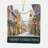 Waterverf Winter Straat Scène Kerstmis Keramisch Ornament (Links)