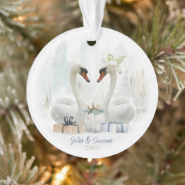 Waterverf Winter Swan Couple Ornament