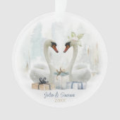 Waterverf Winter Swan Couple Ornament (voorkant)
