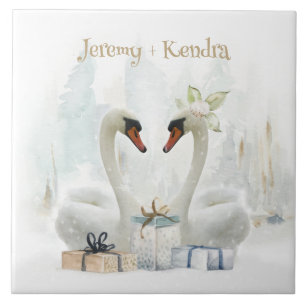 Waterverf Winter Swans Personalized Tegeltje