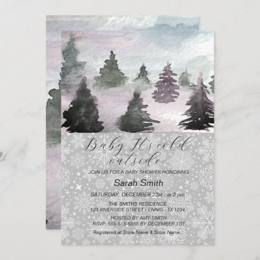 Waterverf Winter Tree Forest Baby shower Feestdagenkaart (Voorkant / Achterkant)