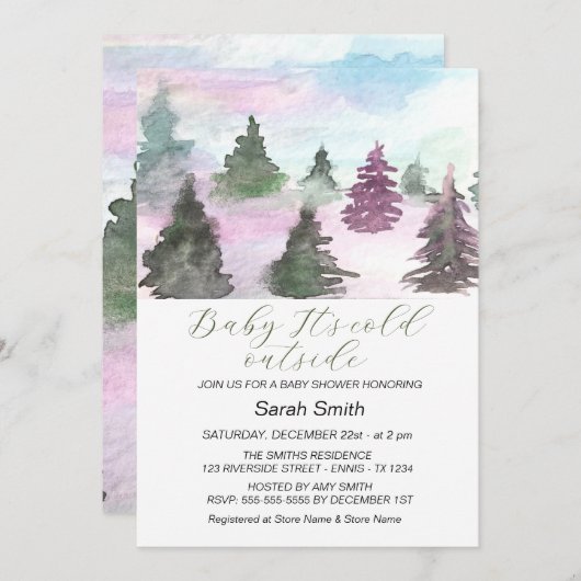 Waterverf Winter Tree Forest Baby shower Feestdagenkaart (Voorkant / Achterkant)