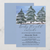 Waterverf Winter Tree Forest Boy Baby shower Feestdagenkaart (Voorkant / Achterkant)