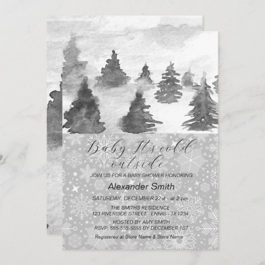 Waterverf Winter Tree Forest Boy Baby shower Kaart (Voorkant / Achterkant)