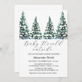 Waterverf Winter Tree Forest Boy Baby shower Kaart (Voorkant / Achterkant)