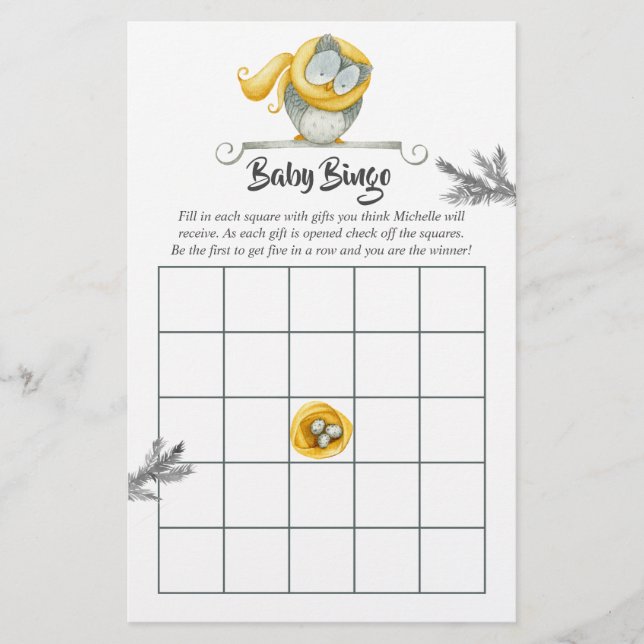Waterverf Winter Uil Kerst Baby shower Bingo (Voorkant)