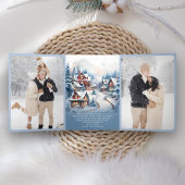 Waterverf Winter Village Foto Collage Kerstmis Drieluik Wenskaart