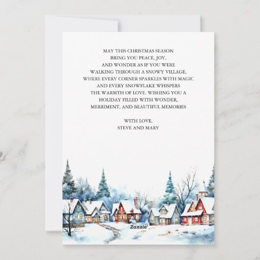 Waterverf Winter Village Foto Collage Kerstmis Feestdagenkaart (Achterkant)