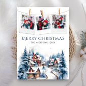 Waterverf Winter Village Foto Collage Kerstmis Feestdagenkaart