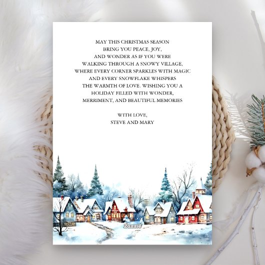 Waterverf Winter Village Foto Collage Kerstmis Feestdagenkaart